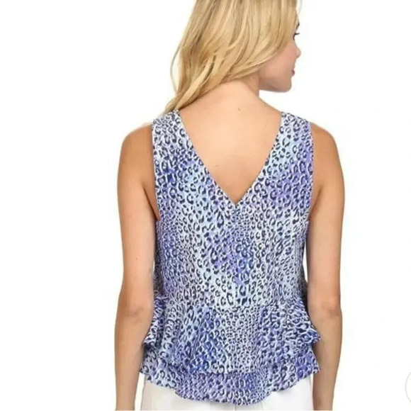REBECCA TAYLOR Blue Crush‎ Leopard Fever Ruffle Hem 100% Silk Top Size 0 - Picture 8 of 8
